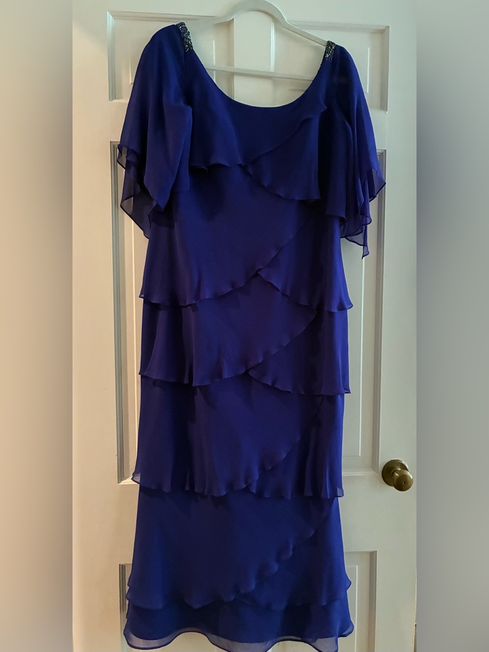 Alexander by Daymor Elegant Layered Royal Blue Women's Dress